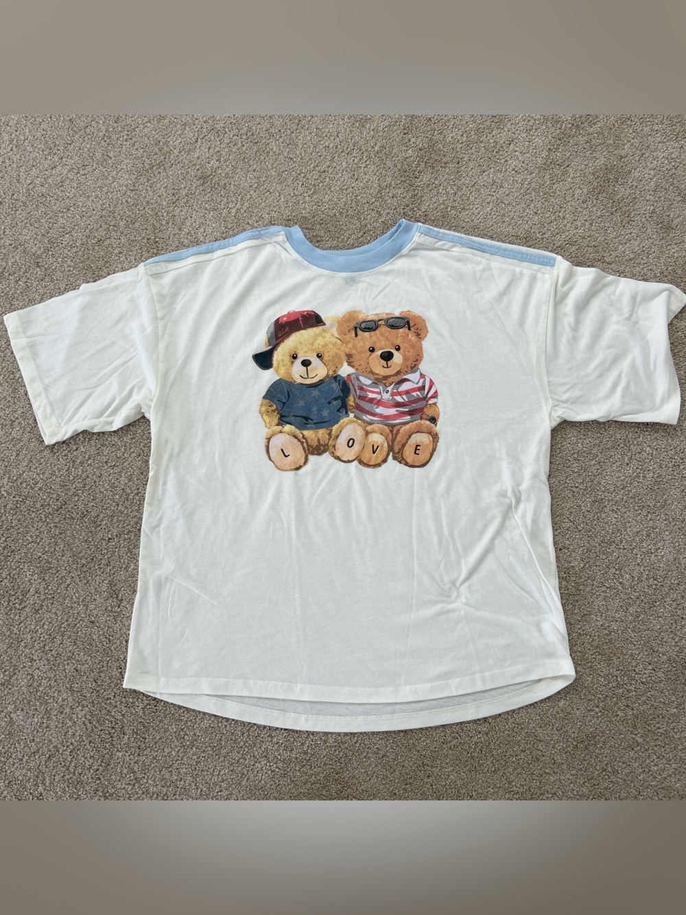 White Oversized Tee with Cute Teddy Bear LOVE Graphic